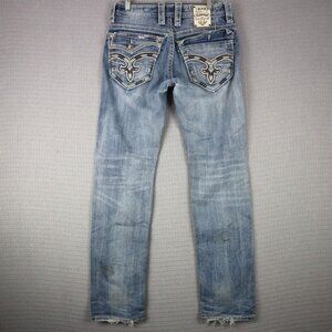 Rock Revival Distressed Mens Straight Washed Denim Jeans Y2K 30W
